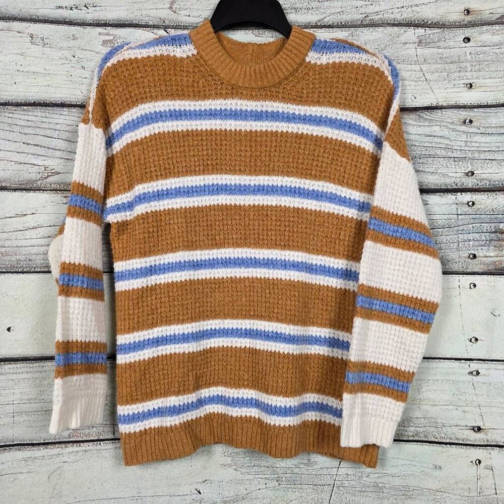American Eagle Striped Knit Sweater Brown Blue XS